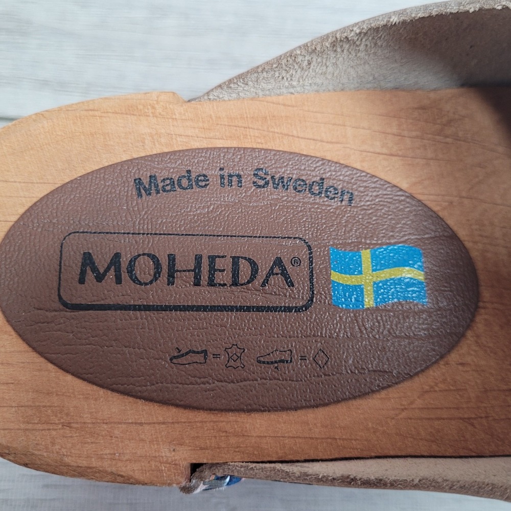 🌸Moheda Sweden Floral Leather Wooden Clogs Women 40 /US 9-9.5 (c-video) - Picture 13 of 16